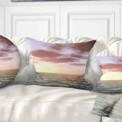 Design Art Purple Tinged Atlantic Seashore - Sea & Shore Printed Pillow In Blue;orange