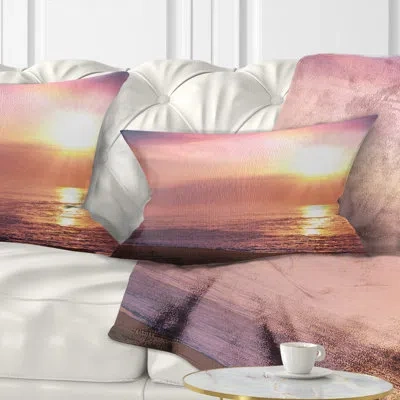 Design Art Purple Tinged Seashore At Sunset - Sea & Shore Printed Throw Pillow