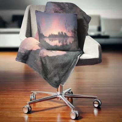 Design Art Purple Tinged Spring Mountains - Landscape Printed Pillow In Red