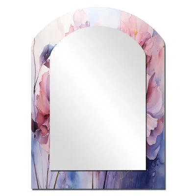 Design Art Purple Tranquil Petals I - Botanicals Asymmetrical Decorative Mirror, Modern Arch Large Wall Mirror,