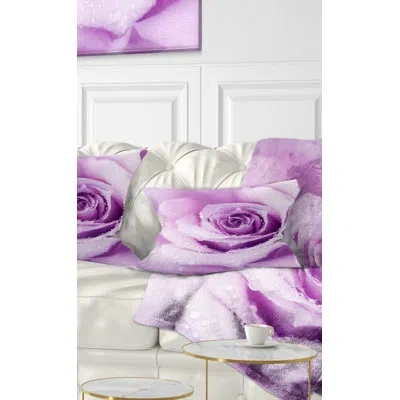 Design Art Purple Wet Rose Background - Floral Printed Throw Pillow