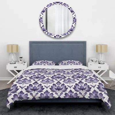 Design Art Purple White Damask Elegance V - Modern Duvet Cover Set In White;purple
