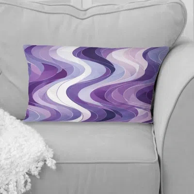 Design Art Purple White Midcentury Waves - Midcentury Lumbar Pillow In White;purple