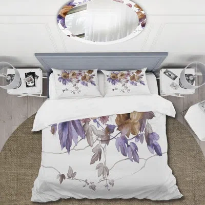 Design Art Purple Wildflowers Iv - Traditional Duvet Cover Set - Microfiber Polyester In Purple,white