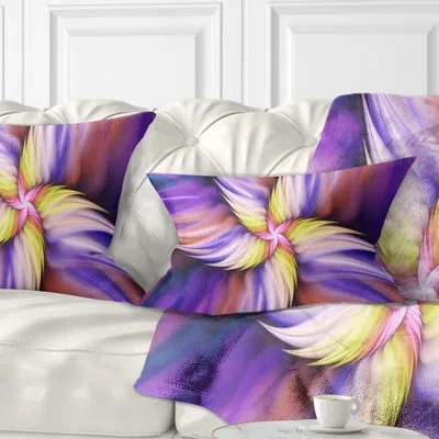 Design Art Purple Yellow Rotating Flower - Floral Printed Throw Pillow