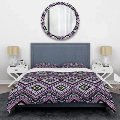 Design Art Purple/white Microfiber 3 Piece Duvet Cover Set In Pink