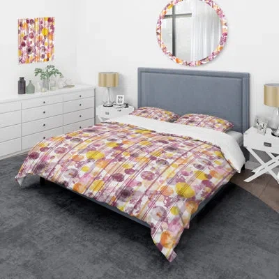 Design Art Purple/yellow Microfiber 3 Piece Duvet Cover Set
