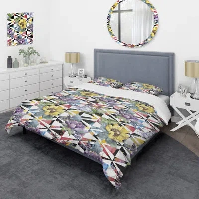 Design Art Purple/yellow/white/green Microfiber Duvet Cover Set In Purple,yellow,white