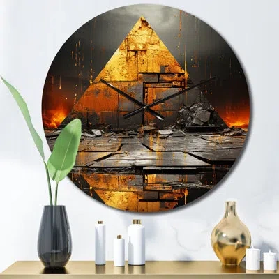 Design Art Pyramid Of The Enigma I Metal Wall Clock In Gold