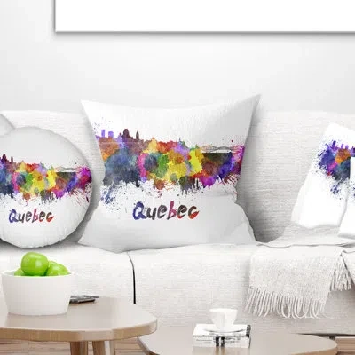 Design Art Quebec Skyline - Cityscape Printed Pillow In Yellow;purple