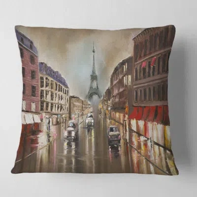 Design Art Quiet Rainy Street In Paris Square Pillow Cover & Insert In Brown