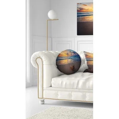 Design Art Quiet Seashore During Sunset - Sea & Shore Printed Throw Pillow