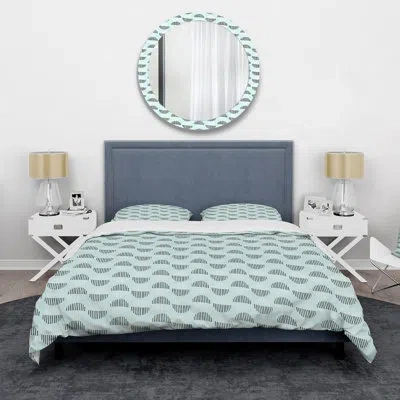Design Art Qumari Midcentury Turquoise Half Moons - Mid-century Modern Duvet Cover Set - Microfiber Polyester In Green