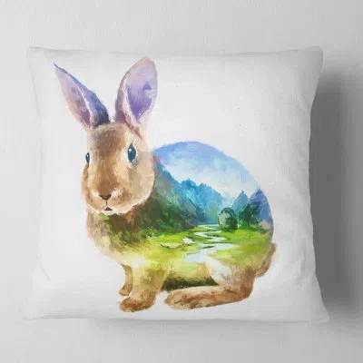 Design Art Rabbit Double Exposure - Animal Printed Pillow In White