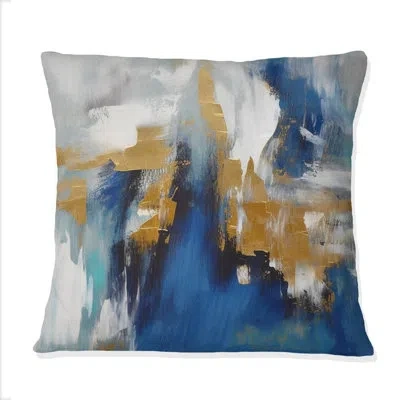 Design Art Radiant Muse Emergence Iv - Abstract Painting Printed Throw Pillow In Blue;gold