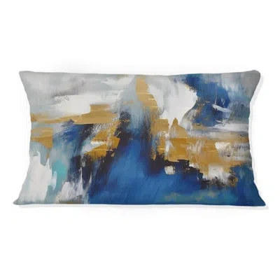 Design Art Radiant Muse Emergence Iv - Abstract Painting Printed Throw Pillow In Blue;gold