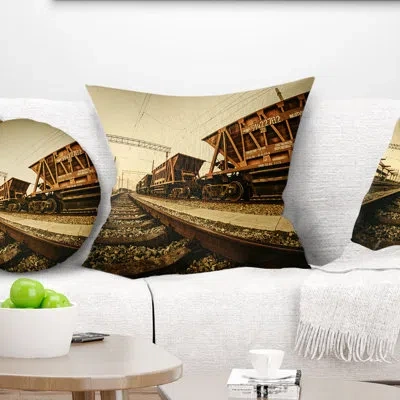 Design Art Railway Tracks In Ukraine - Cityscape Printed Pillow In Brown