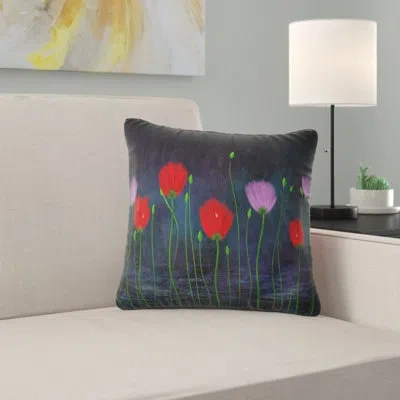 Design Art Rain And Flowers With Buds And Drops - Floral Printed Pillow