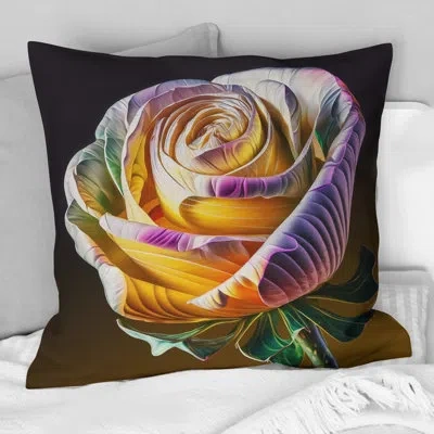 Design Art Rainbow Blooming Crocus Rose I - Rose Printed Throw Pillow In Blue;black;brown;green;red;yellow