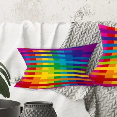 Design Art Rainbow Colors Simple Geometric Pattern - Mid-century Modernprinted Throw Pillow