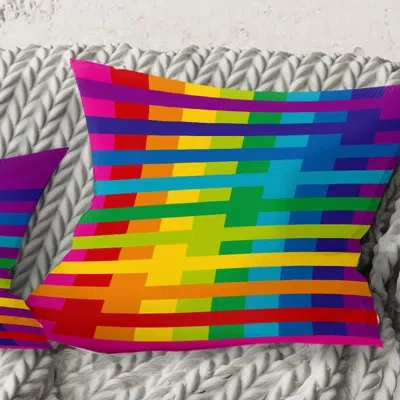 Design Art Rainbow Colors Simple Geometric Pattern - Mid-century Modernprinted Throw Pillow In Blue;white;green;red;yellow;pink