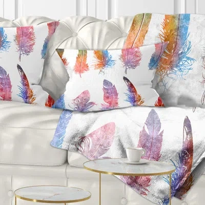 Design Art Rainbow Feathers - Animal Printed Throw Pillow