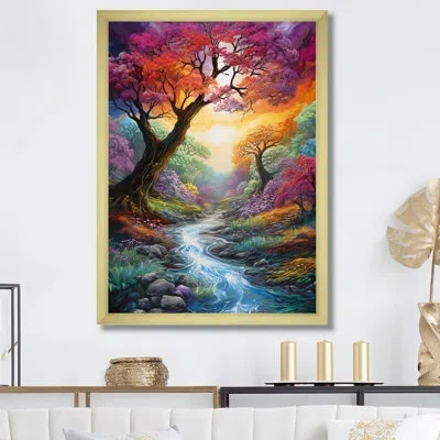 Design Art Rainbow Forest Wonderland In Gold Picture Framed