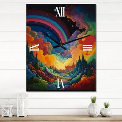 Design Art Rainbow Mountain Landscape At Sunset - Abstract Landscape Modern Wall Clock In Multi-colour;multicolore;multi-color