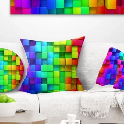 Design Art Rainbow Of Colorful Boxes - Abstract Printed Pillow In Blue;green