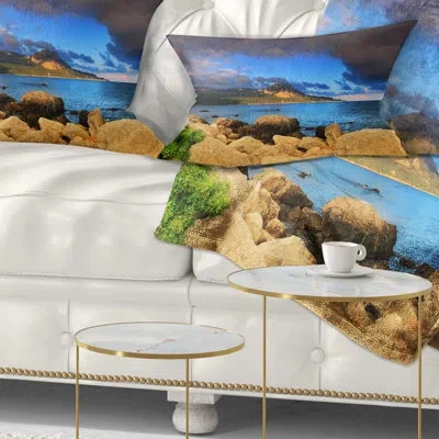 Design Art Rainbow Over The Ocean Bay - Sea & Shore Printed Throw Pillow