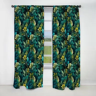 Design Art Rainforest Radiance Tropical Pattern I - Floral Curtain - Blackout Floral Curtain - 1 Panels In Green