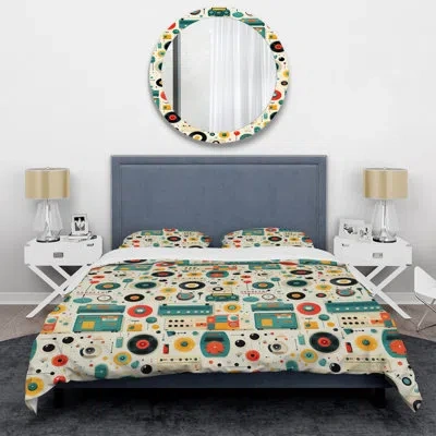 Design Art Raksha Turntables Boom Boxes Spots I - Pop Art Duvet Cover Set - Microfiber Polyester In Green;orange