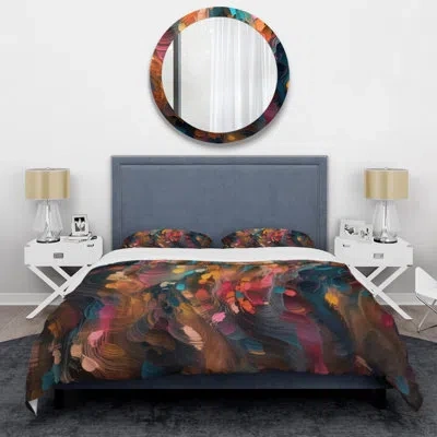 Design Art Random Swirls Abstract - Abstract Geometric Duvet Cover Set - Microfiber Polyester In Red;orange