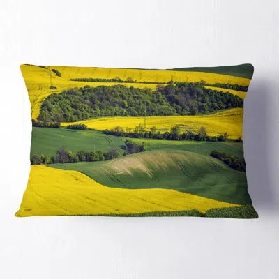 Design Art Rapeseed Fields And Green Wheat - Landscape Printed Throw Pillow