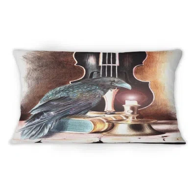 Design Art Raven On A Book With Violin - Bohemian & Eclectic Printed Throw Pillow 1