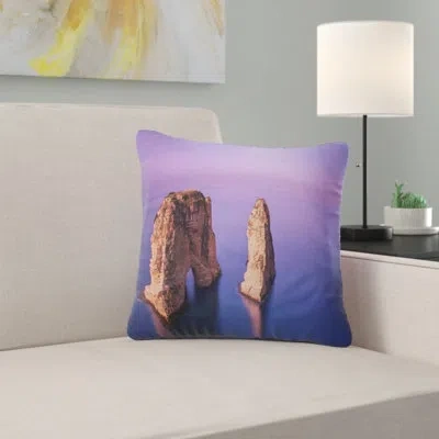 Design Art Rawsha Rock On Sunset - Sea & Shore Printed Pillow In Blue