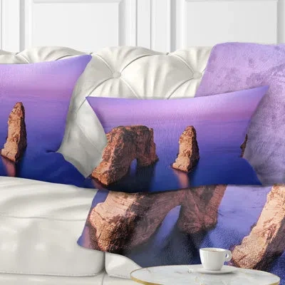 Design Art Rawsha Rock On Sunset - Sea & Shore Printed Throw Pillow In Blue