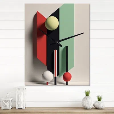 Design Art Reality Of Essential Shapes V - Minimalism Wall Clock In White;green;red
