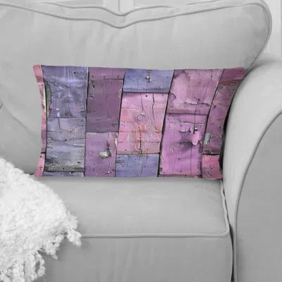Design Art Reclaimed Wood I - Farmhouse Lumbar Pillow In Purple
