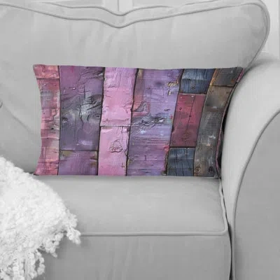 Design Art Reclaimed Wood Ii - Farmhouse Lumbar Pillow In Purple