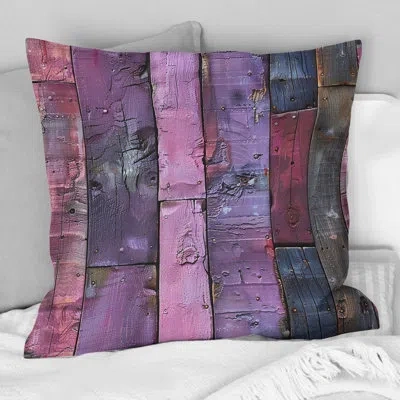 Design Art Reclaimed Wood Ii - Farmhouse Throw Pillow In Purple