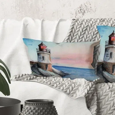 Design Art Rectangle,a Lighthouse On A Rock Shore In Early Morning - Nautical & Coastal Printed Throw Pillow