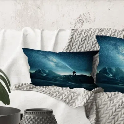 Design Art Rectangle,a Man Shining A Light Into The Night Sky - Modern Printed Throw Pillow