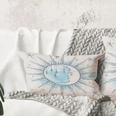 Design Art Rectangle,blue Crescent Moon With Moonstone Pendants & Stars - Bohemian & Eclectic Printed Throw Pil