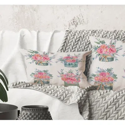 Design Art Rectangle,collection Of Pink Roses - Farmhouse Printed Throw Pillow