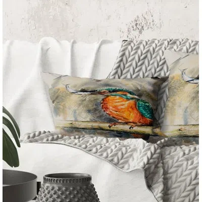Design Art Rectangle,common Kingfisher Eating A Small Fish - Traditional Printed Throw Pillow