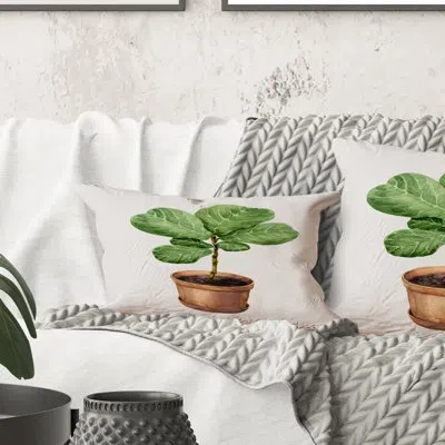 Design Art Rectangle,ficus Lyre In Clay Flowerpot - Traditional Printed Throw Pillow