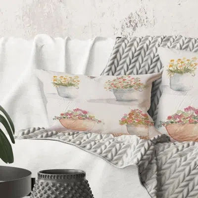 Design Art Rectangle,four Outdoor Flower Pots - Traditional Printed Throw Pillow
