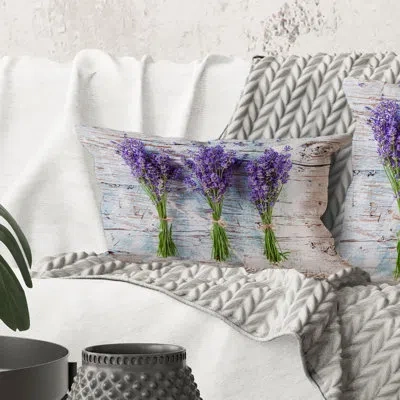 Design Art Rectangle,fresh Lavender On Wood - Farmhouse Printed Throw Pillow