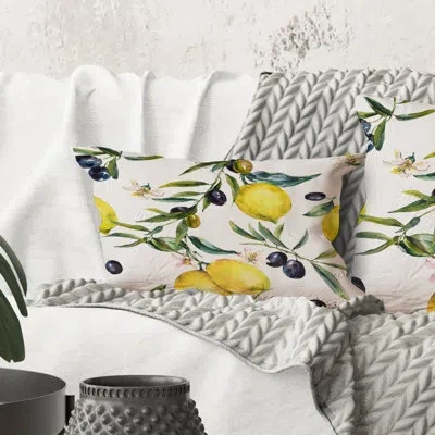 Design Art Rectangle,lemon And Olive Branches Ii - Tropical Printed Throw Pillow